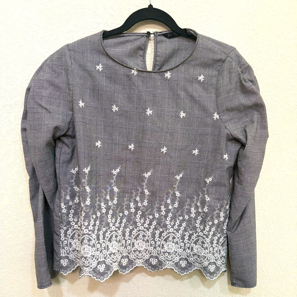 Embroidered plaid blouse